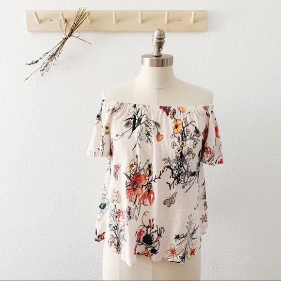 Rebecca Taylor Tops - Rebecca Taylor Floral Off The Shoulder Linen Top